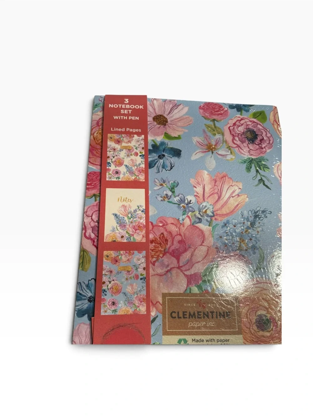 Clementine Floral Notes three Journal set with Pen - Pink Floral